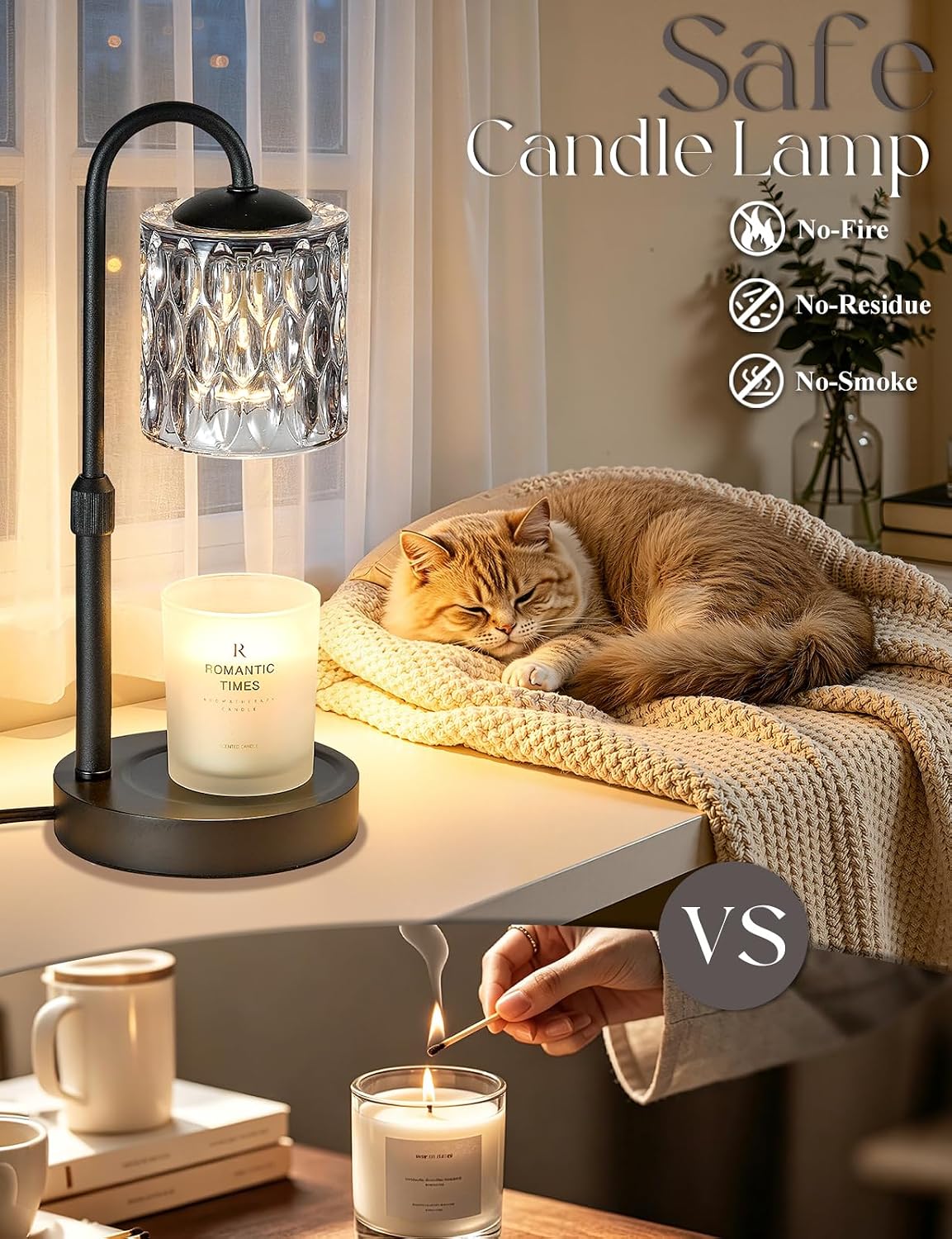 Briever Dimmable Candle Warmer Lamp with Timer, Height Adjustable Electric Candle Wax Warmer, Christmas Birthday Gifts for Women Mom, House Warming Gifts New Home Room Decor, Walnut Solid Wood Base
