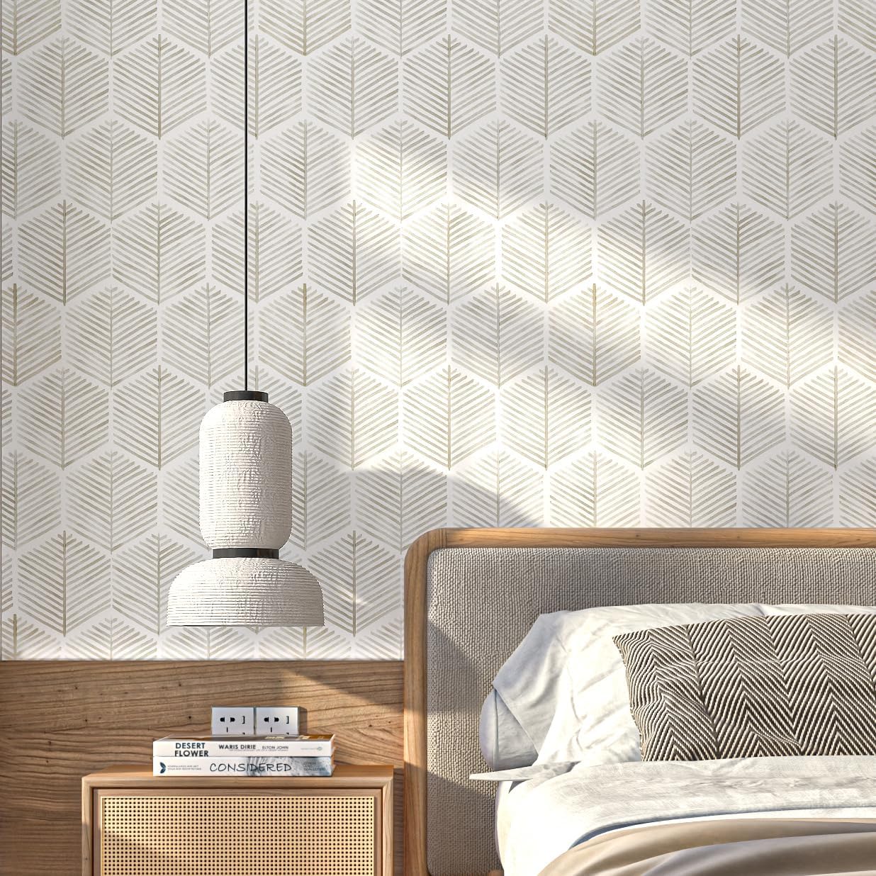 MelunMer 118In L 17.3In W Modern Peel and Stick Wallpaper Boho Contact Paper for Cabinets/Drawers Self Adhesive Removable Wallpaper for Bedroom/Bathroom Waterproof Geometric Contact Paper Beige/White
