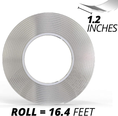 Mammoth Double-Sided Nano Tape - Super Strong, Washable, and Reusable - Ideal for Mounting Objects on Non-Porous Surfaces - 1.2" Wide, 10' Roll - No Residue