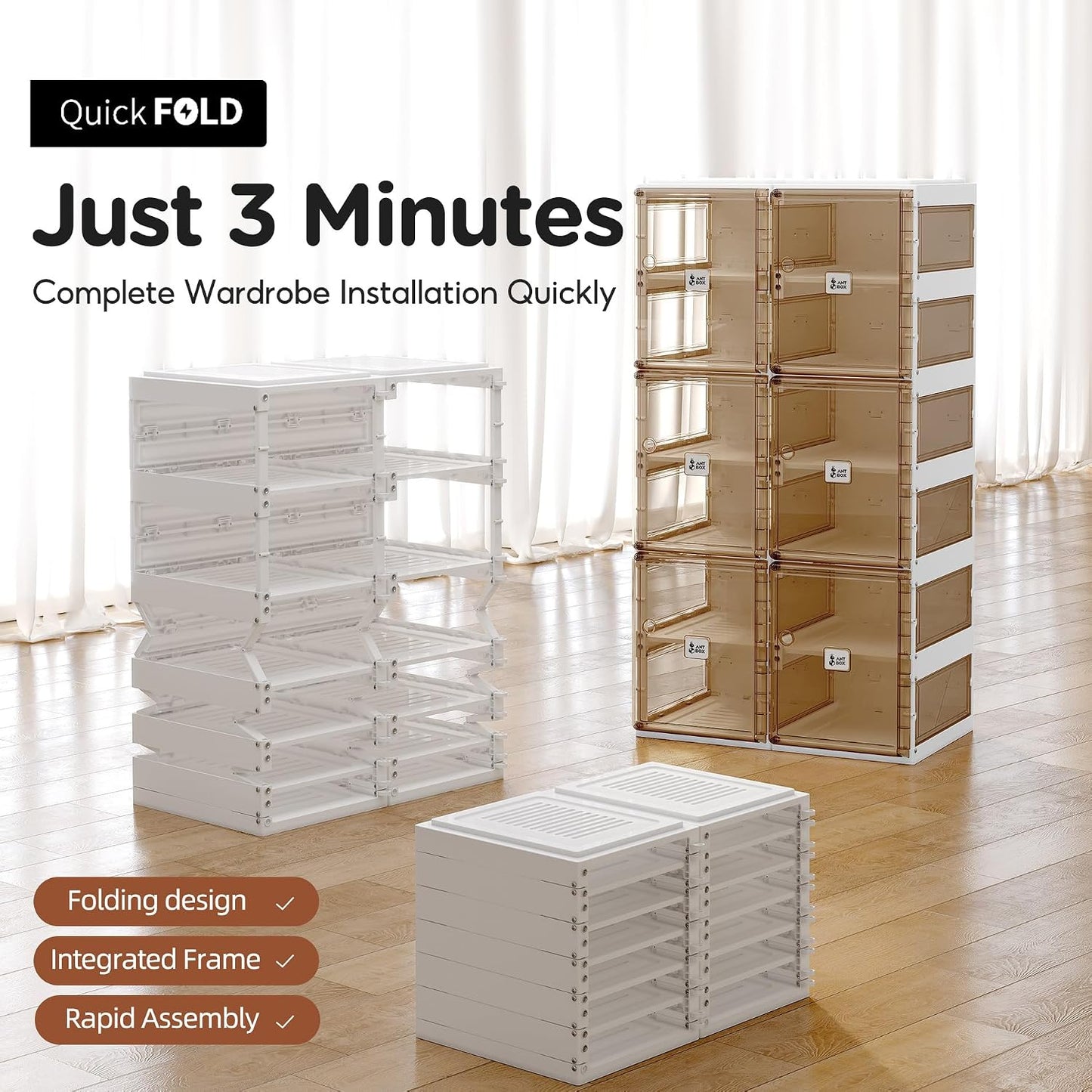 ANTBOX Collapsible Shoe Boxes Clear Plastic Stackable, Quick Setup Drop Front Shoe Organizer, Display Storage Cabinet for Sneakers10 Tiers 20 Pairs