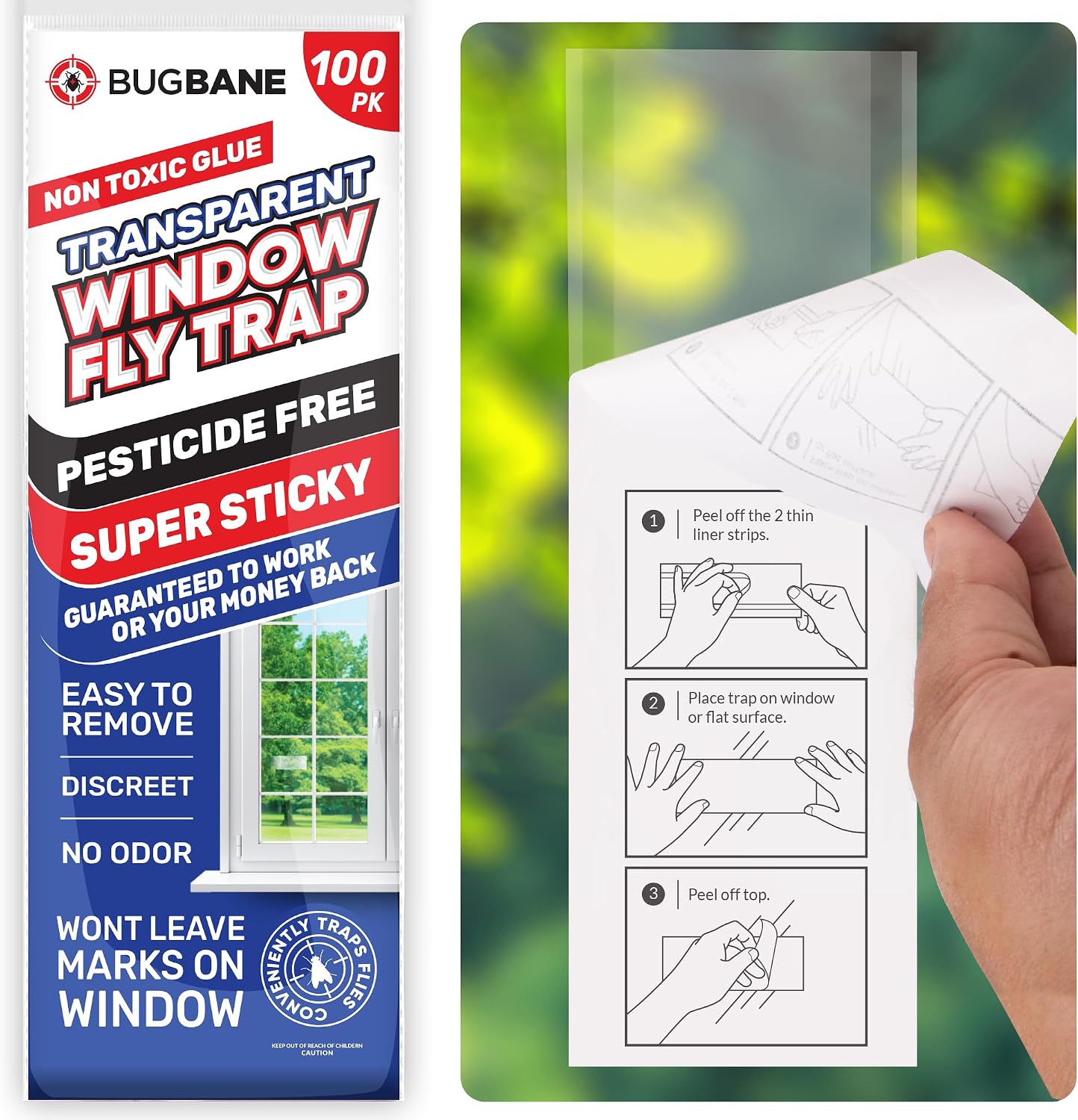 50 Window Fly Traps Sticky Non-Toxic Clear Fly Paper Indoor for Home. No Mess Flies Window Sticky Traps Bug Flies Strips Indoors. Fruit and Housefly Trap Indoor Flypaper Tape Gnat Catcher Killer.