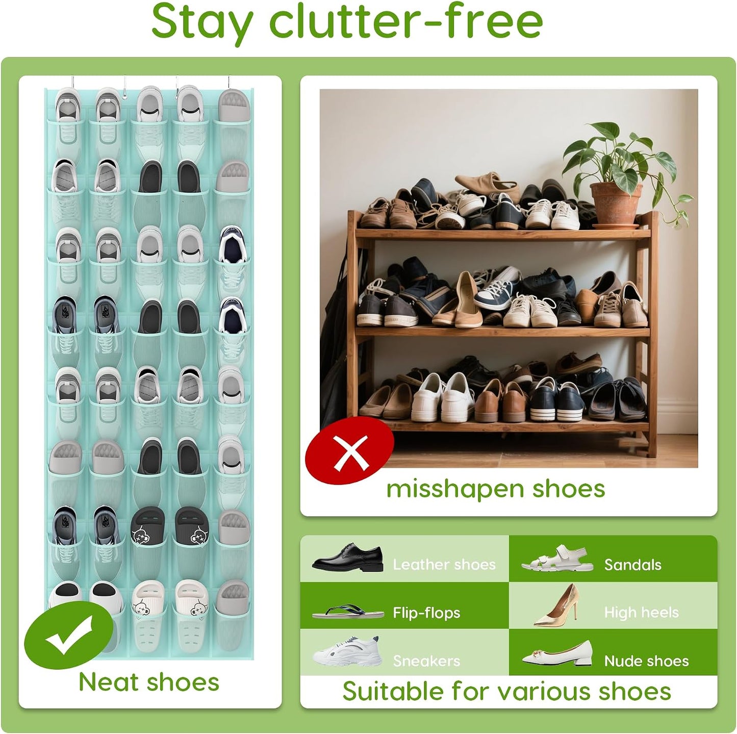 Over the Door Shoe Organizer with 40 Large Breathable Mesh Pockets, Space Saving Shoe Holder, Hanging Shoe Rack for Entryway Bedroom Closet Storage (White, 40 Pockets)