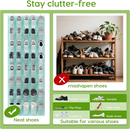 Over the Door Shoe Organizer with 40 Large Breathable Mesh Pockets, Space Saving Shoe Holder, Hanging Shoe Rack for Entryway Bedroom Closet Storage (White, 40 Pockets)
