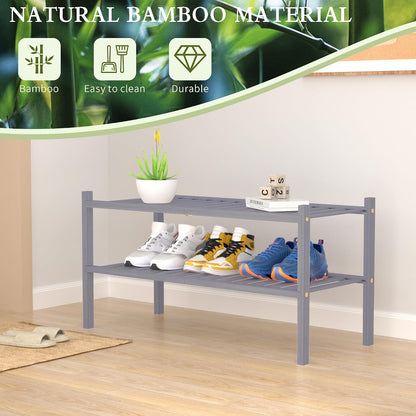 ROMGUAR CRAFT 3 Tier Bamboo Shoe Rack for Closet Free Standing Wood Shoe Shelf Storage Organizer for Entryway Small Space Stackable 27"x11"x20" (Natural)