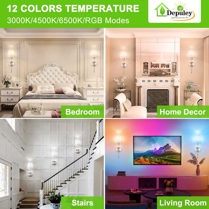 Depuley Battery Operated Wall Sconce: Set of 2 Wireless Wall Lights with 10000mAh Dimmable Bulbs and Remote for Bedroom - Rechargeable 15 Colors Gold Wall Lamp for Living Room Hallway