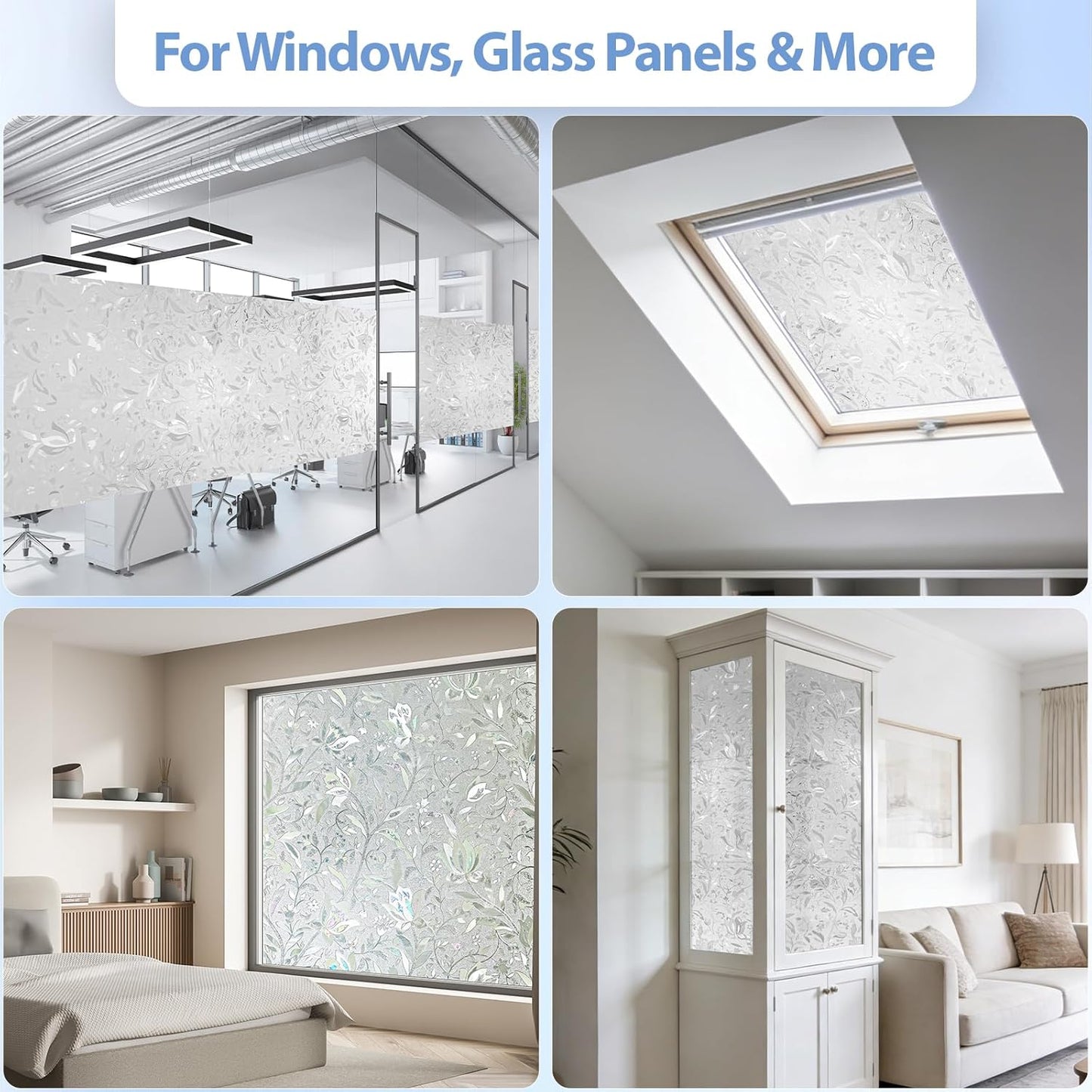 GTJ Frosted Window Privacy Film, Static Cling No Glue Removable Reusable, UV Blocking Glare & Heat Reduction, for Bathroom Glass Door Home Office, 17.5" x 78.7"in