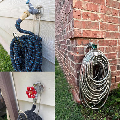 Metal Garden Hose Holder Wall Mounted Water Hose Holder for Outside Yard 304Stainless Steel Solid Hose Hook Holds Up to 50Ft(1, Black)