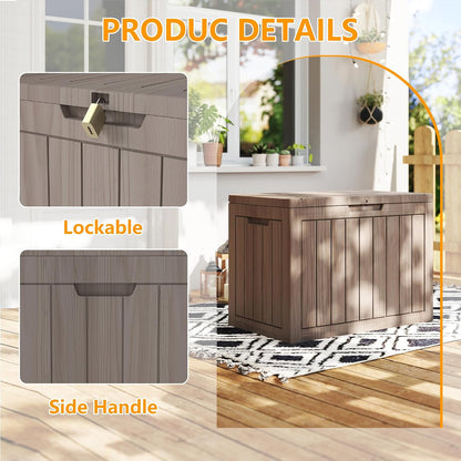 200 Gallon Deck Boxes Outdoor Waterproof, Outdoor Storage Box with Lockable Lid & UV-Resistant for Patio Furniture, Outdoor Cushions, Garden Tools and Pool Supplies, Light Brown