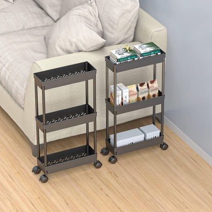 Sooyee 3 Tier Rolling Cart with Wheels, Slim Storage Cart, Under Desk Narrow Rolling Utility Cart Storage Organizer for Office Bathroom Kitchen Laundry Room Narrow Places, White, Plastic and Metal