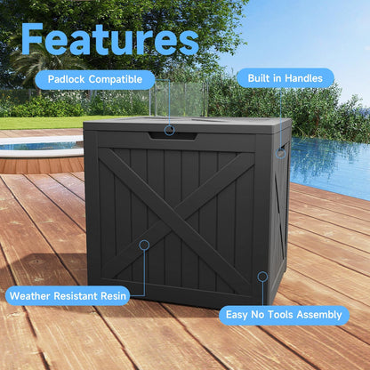 EasyUp 33 Gallon Resin Deck Box Waterproof, UV Resistant Outdoor Storage Box for Delivery, Porch, Patio and Garden, Stripe Black