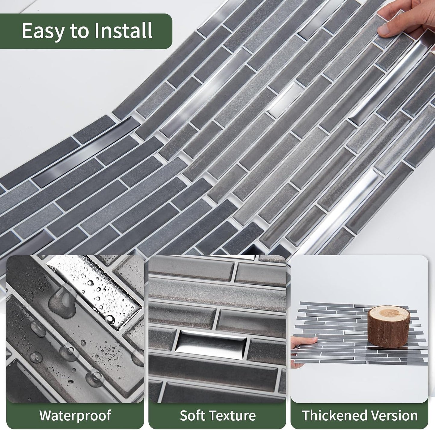 LONGKING 10-Sheet Extra Thick Peel and Stick Backsplash Tiles, Waterproof Kitchen Backsplash Peel and Stick Tile, Self-Adhesive Backsplash for Kitchen, Beige & White