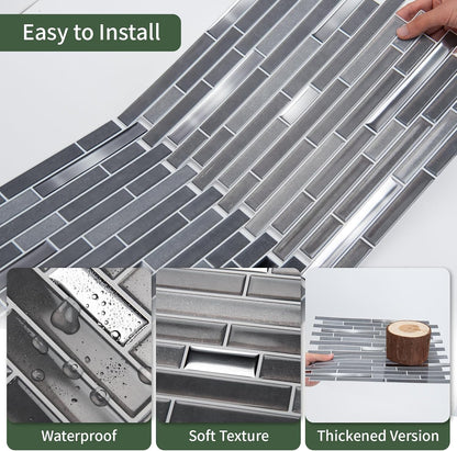 LONGKING 10-Sheet Extra Thick Peel and Stick Backsplash Tiles, Waterproof Kitchen Backsplash Peel and Stick Tile, Self-Adhesive Backsplash for Kitchen, Beige & White