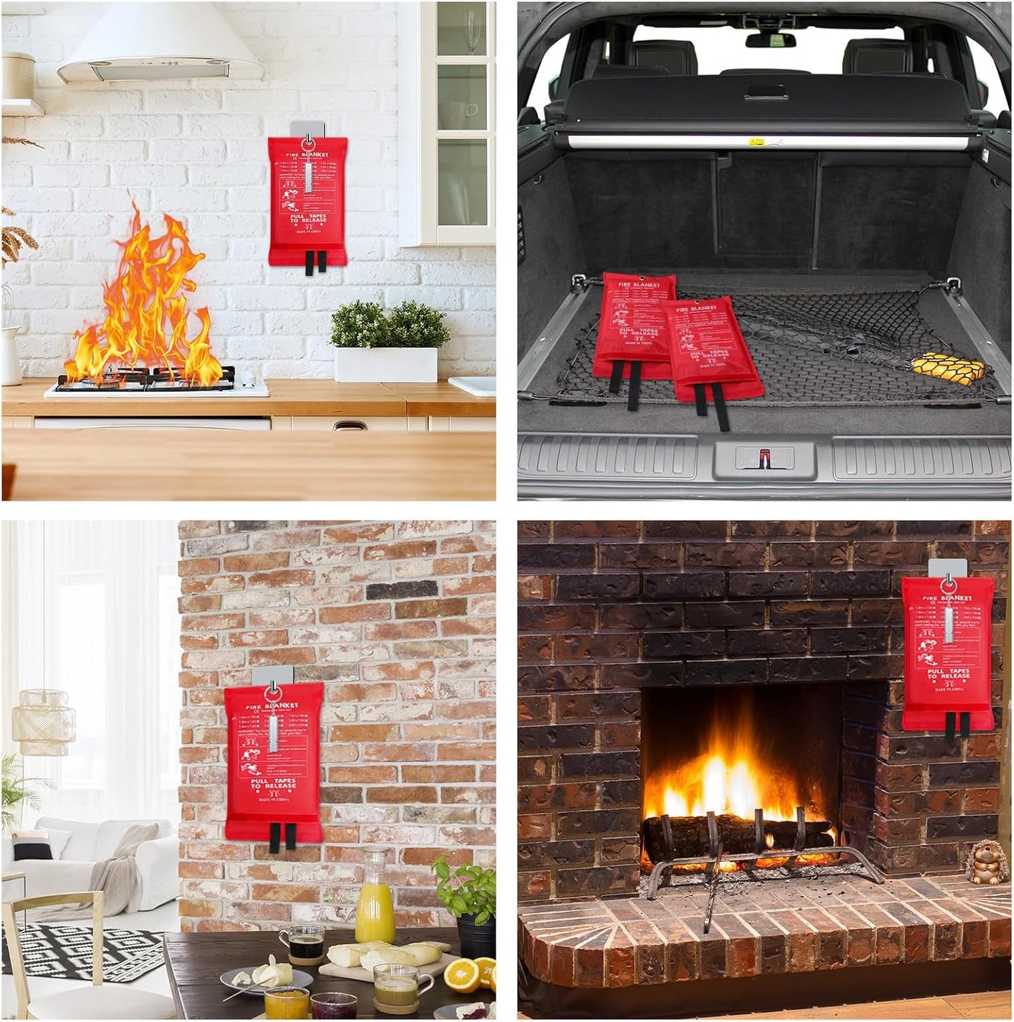 Copkim 4 Pack Fire Blankets for Home and Kitchen 47''x47'' Emergency Fire Blanket for Fiberglass Fire Suppression Blanket with Hook Gloves Whistles Fire Safety Blanket for Car Camping Grill Office BBQ