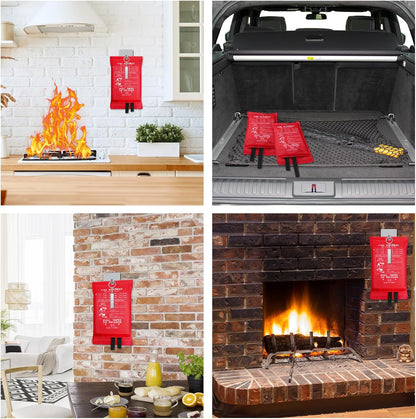 Copkim 4 Pack Fire Blankets for Home and Kitchen 47''x47'' Emergency Fire Blanket for Fiberglass Fire Suppression Blanket with Hook Gloves Whistles Fire Safety Blanket for Car Camping Grill Office BBQ