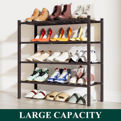 Smiry Bamboo Shoe Rack, 3 Tier Free Standing Wooden Shoe Organizer, Stackable Wood Shoe Storage Shelf for Closet, Entryway, 12 Vertical Slats, 2+1 Stack Standard Legs, 26.8"x11"x19.5", Natural