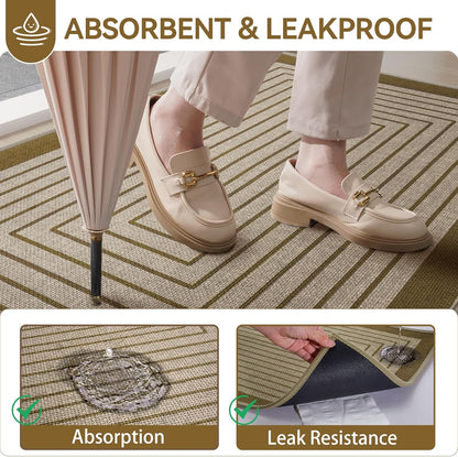 Front Door Mat 17''x30'', Absorbent Dirt Resist Washable Non Slip Low-Profile Indoor Doormat, Easy Clean Welcome Entryway Door Mats, Brown