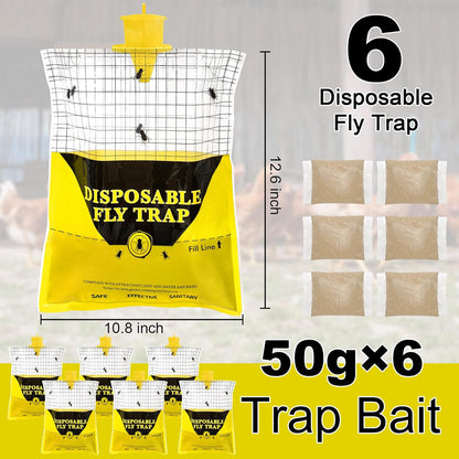 Outdoor Fly Traps for Patio, 4 Pack Pre-Baited Big Fly Bags Outdoor Disposable, Hanging Fly Catcher Hunter Stable Horse Ranch Control Repellent Killer for Barn, Farm