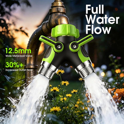 Insoma Hose Splitter 2 Way, Heavy Duty Garden Hose Splitter, 100% Metal Water Hose Connector with Dual Shut Off Valves, 3/4 Inch GHT Spigot Splitters with Extra Long Metal Handle for Outdoor Faucet