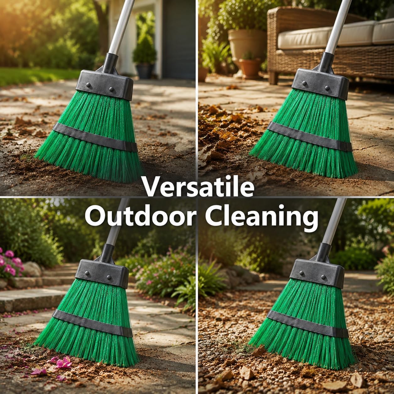 Heavy Duty Outdoor Broom with Retractable Handle for Yard Driveway Cleanup | stiff bristle construction, extendable handle, patio and deck sweeping, garage and driveway use, easy storage