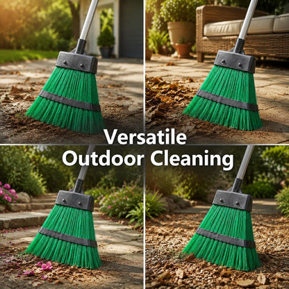 Heavy Duty Outdoor Broom with Retractable Handle for Yard Driveway Cleanup | stiff bristle construction, extendable handle, patio and deck sweeping, garage and driveway use, easy storage