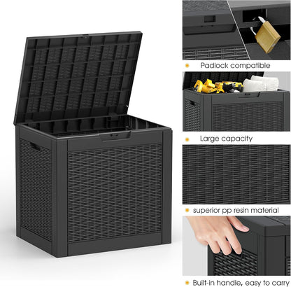 KAMABOKO 31 Gallon Outdoor Storage Box, Resin Deck Boxes Indoor and outdoor, Waterproof Storage Box Lockable Lid for Garden Tools, Package Delivery, Pool Supplies, Patio Cushions, Black