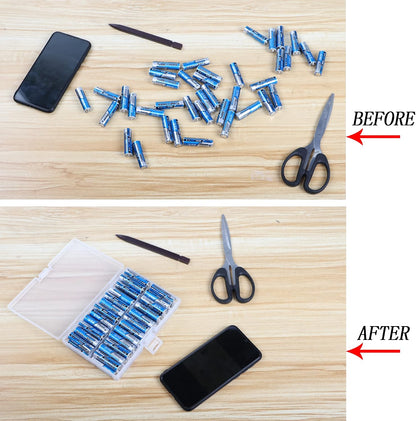 Battery Storage Box,AA Batteries Portable Organizer Box Holds 48 AA Batteries,Insulative Plastic Clear Color
