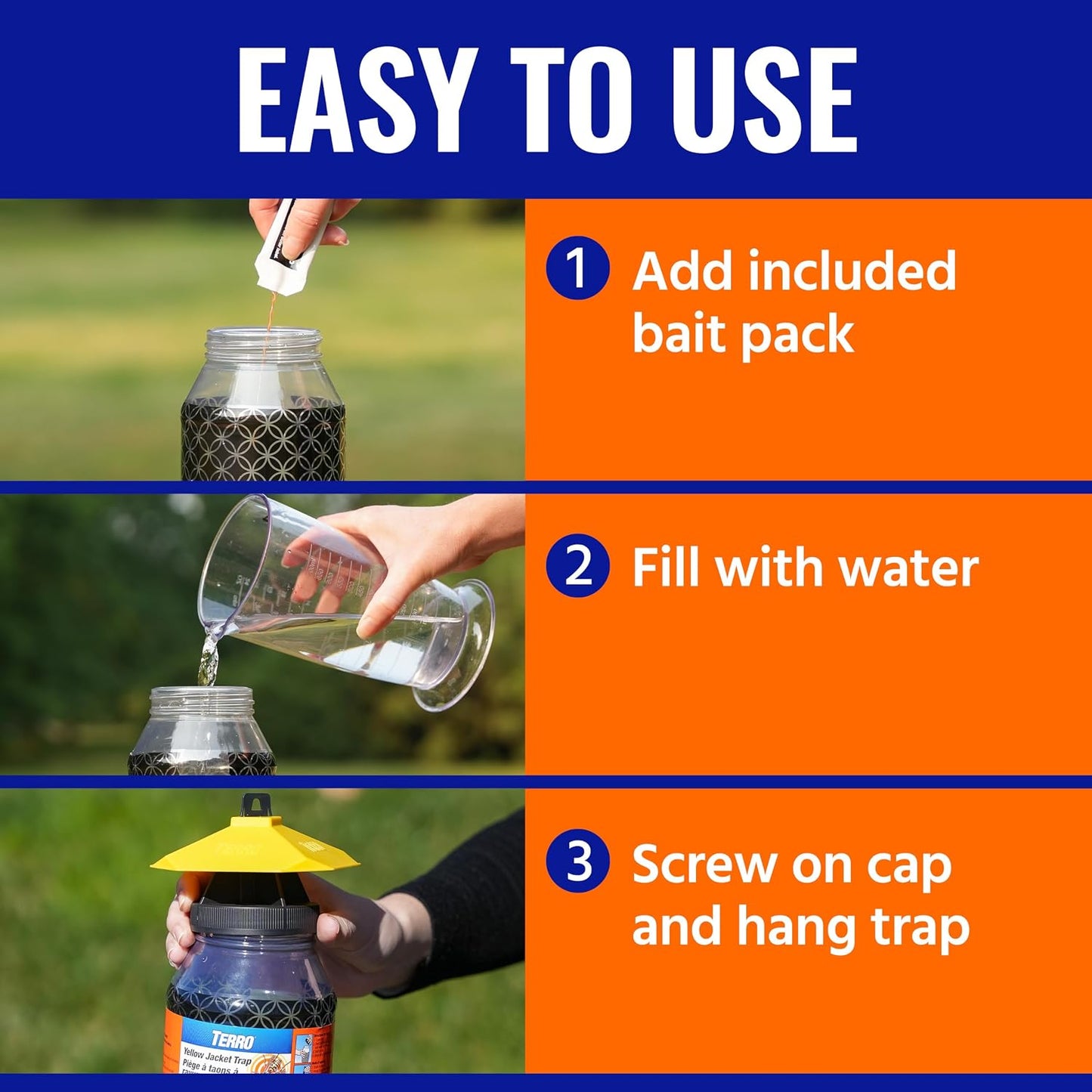 TERRO Outdoor Yellow Jacket Trap with Bait - Easy to Use - T362 - No Chemical Insecticides - Effective Yellowjacket Trap - Includes Bait
