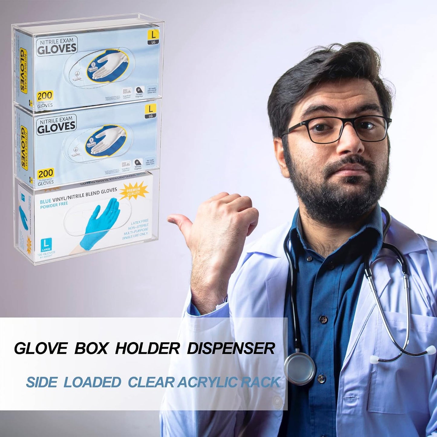 Glove Box Holder Dispenser Acrylic Single Side Loaded Clear Rack Storage Organizer for Medical, Latex