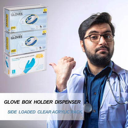 Glove Box Holder Dispenser Acrylic Single Side Loaded Clear Rack Storage Organizer for Medical, Latex