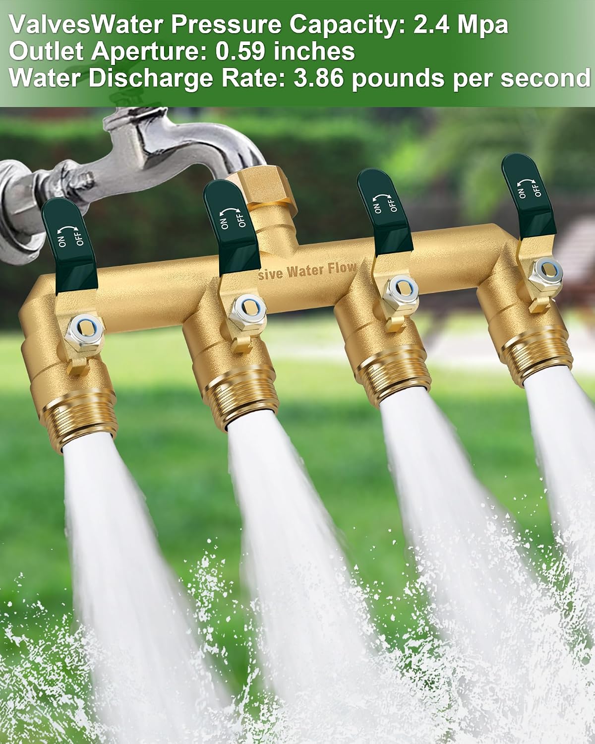 4 Way Hose Splitter, Heavy Duty Full Flow Garden Water Hose Bib Spigot Splitter, Brass Rust and Freeze Resistant Outdoor Faucet Splitter, T Adapter Connector with 3/4 - Inch GHT Thread （Black）