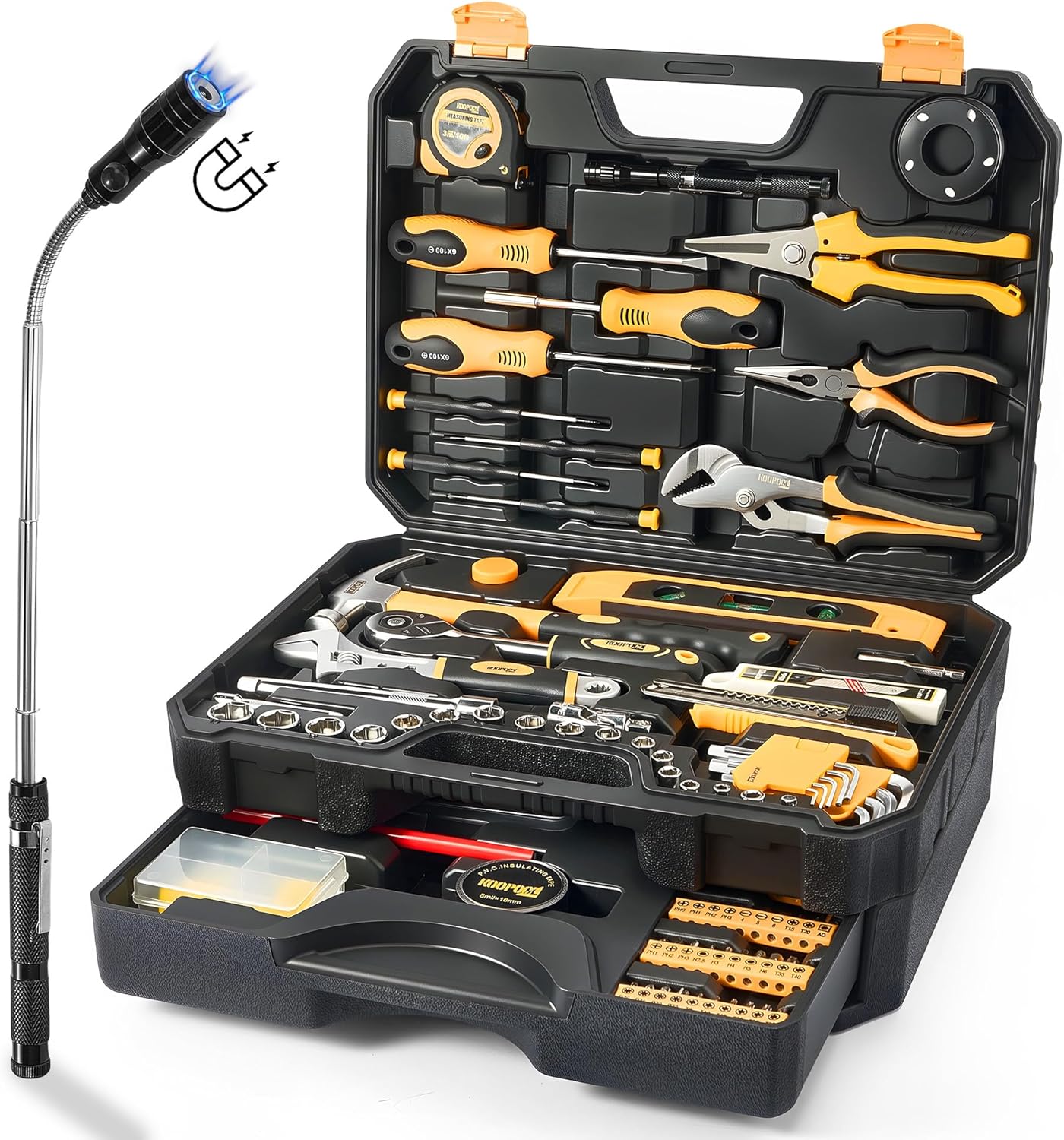 KOOPOOL Tool Set, Tool Box Kit for Mechanic and Car, General Household Home Tool Kit, Basic Tool Kit for Home Auto Repair, with Storage Case
