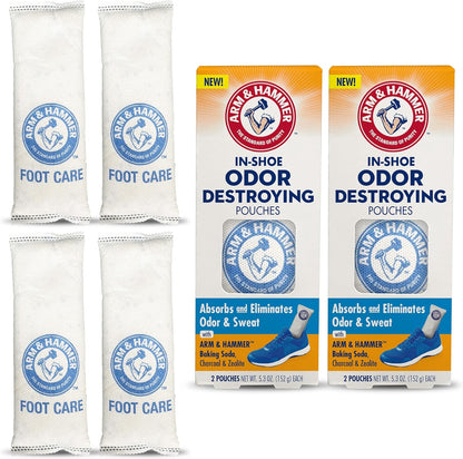 Arm & Hammer In-Shoe Odor Destroying Pouches, Shoe Deodorizer Insert for Reducing Odor and Absorbing Moisture, Smell Eliminator for All Footwear, Gym Bags and Work Boots (4 Pouches)