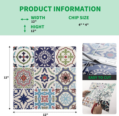 LONGKING Peel and Stick Backsplash Tile Stickers, Colorful Talavera Mexican Tile, Stick on Wall Tiles (10 Sheets)