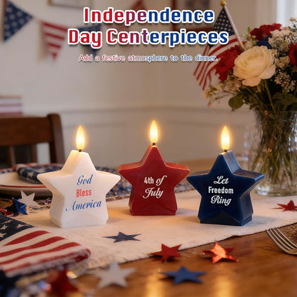 4th of July Flameless Pillar Candles with Remote, Patriotic Red White and Blue Battery Operated Star Shaped LED Pillar Candle Set of 3, Independence Day Decorations for Home Party Table Fireplace