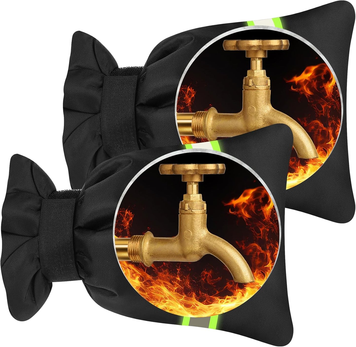 Outdoor Faucet Covers for Winter,7.28" W x 10.35" H Faucet Covers with 420D Waterproof Oxford Fabric, Reflective Strips (Black, 2 Pcs)
