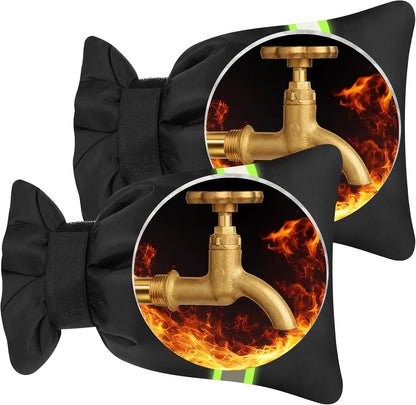 Outdoor Faucet Covers for Winter,7.28" W x 10.35" H Faucet Covers with 420D Waterproof Oxford Fabric, Reflective Strips (Black, 2 Pcs)