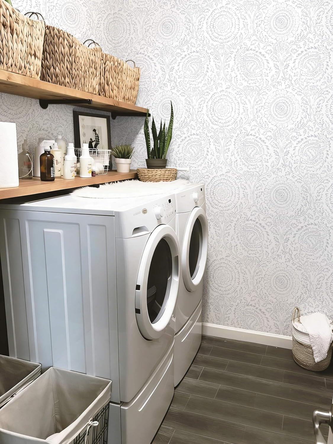 Ismoon Peel and Stick Wallpaper Boho Beige Contact Paper Neutral Floral Wall Paper Textured Self Adhesive Removable Wallpaper for Bedroom Kitchen Renter Friendly Vinyl 17.3" x 78.7"