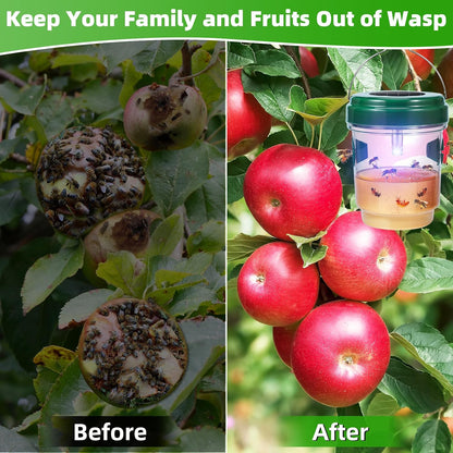 Wasp Trap Outdoor Hanging 4Pack,Solar Powered Yellow Jacket, Wasp and Hornet Trap with UV Light, Waterproof Outdoor Bee Trap and Efficient Bee and Wasp Trap for Patio, Backyard & Home