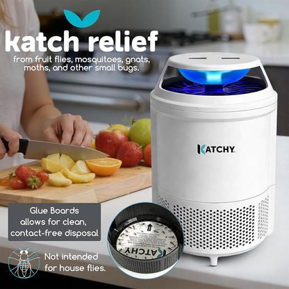 The Original Katchy Indoor Insect Trap - Fan Powered with UV Light - Fruit Fly Traps for Indoors - for Fruit Flies, Gnats, Mosquitoes, Moths (Black)