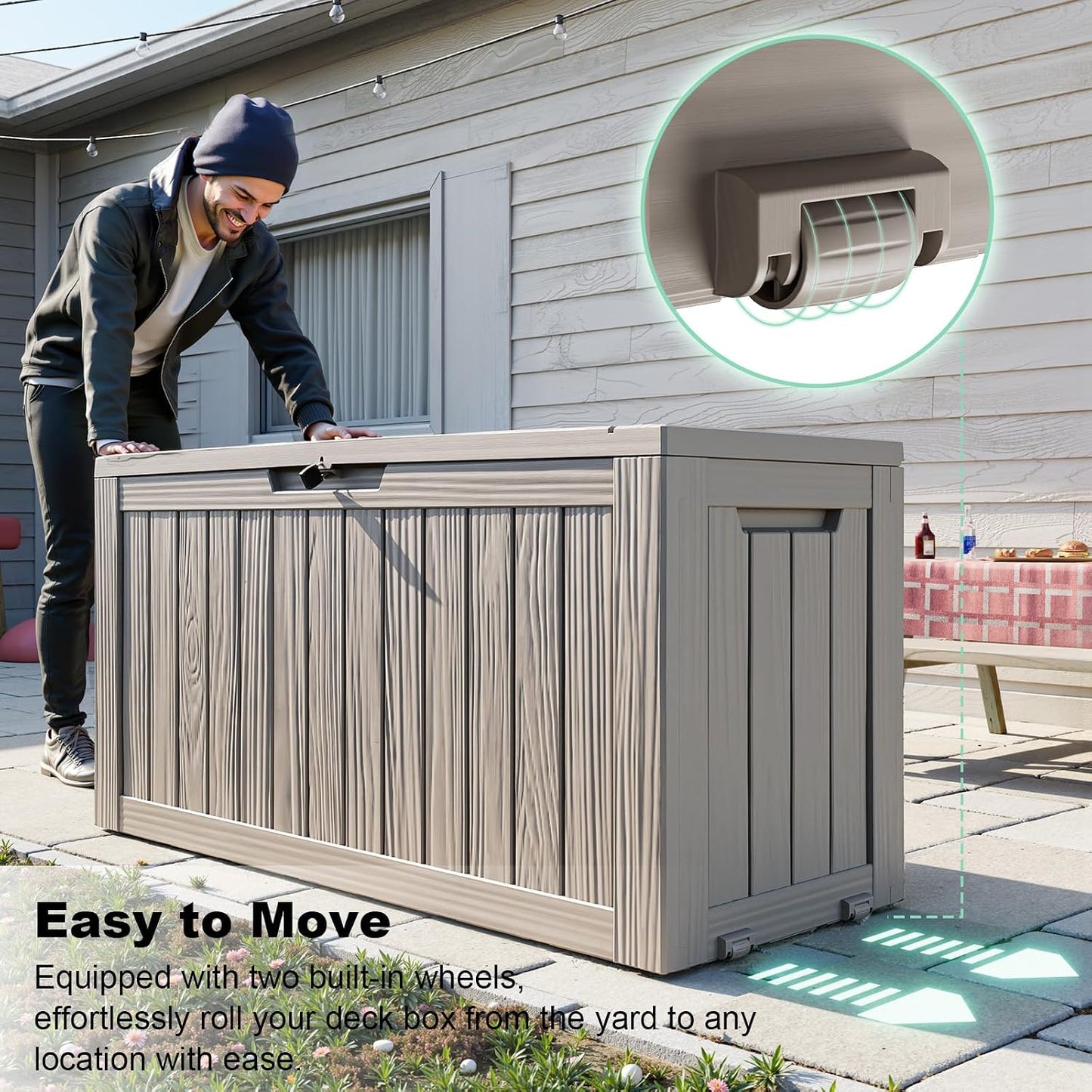 320 Gallon Waterproof Outdoor Storage Box, UV Resistant Resin Deck Box with Hydraulic Rod for Reinforced Stability, Perfect for Patio, Garden, and Pool（Black，320 Gallon）