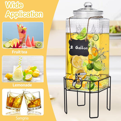 1.5 Gallon Glass Drink Dispenser, Drink Dispensers for Parties, Beverage Dispenser with Stand and Glass Lid, 100% Leakproof Spigot, Ideal for Lemonade, Juice, Iced Tea, Laundry Detergent