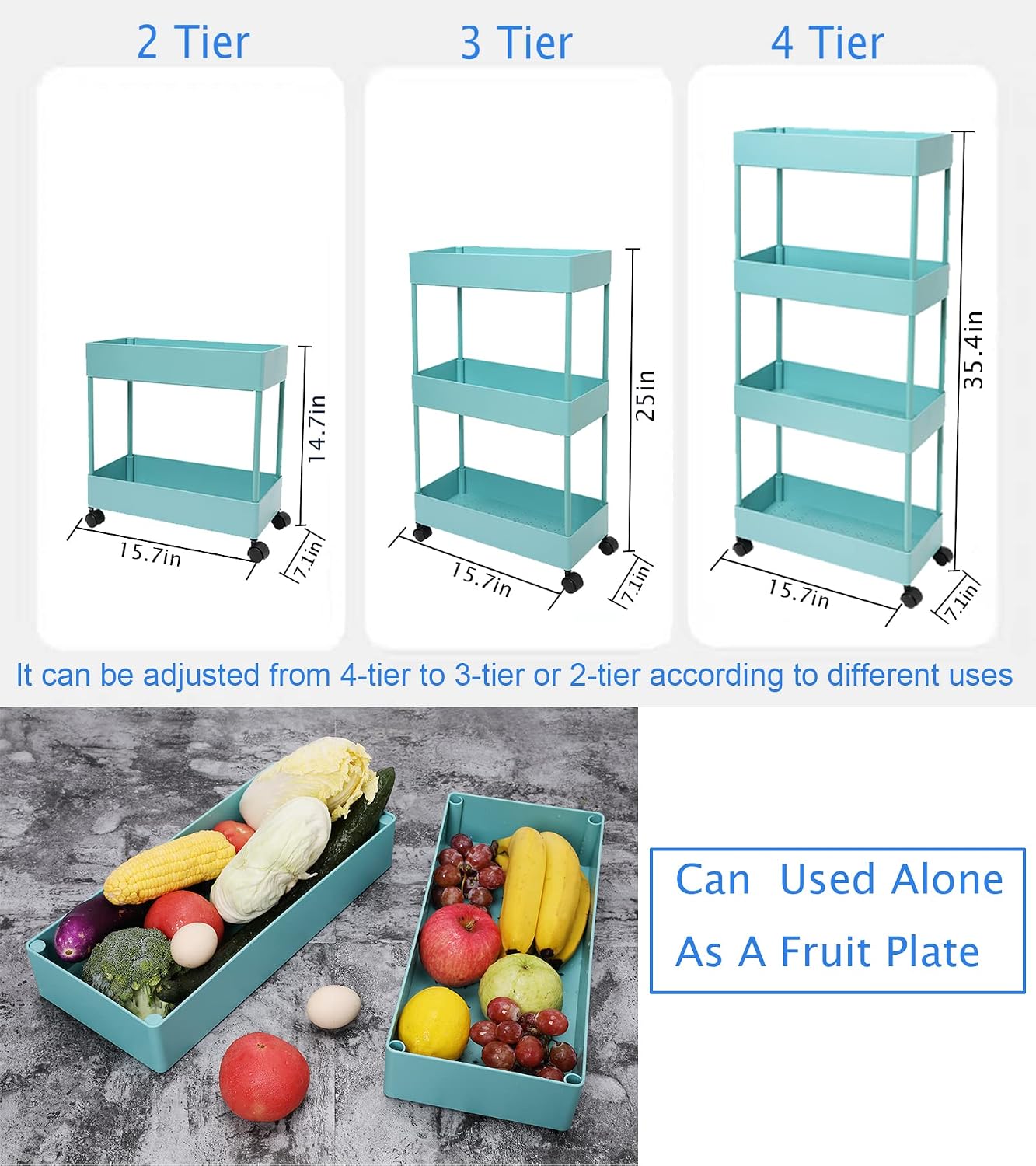 4 Tier Slim Rolling Utility Kitchen Cart Bathroom Organizer for Narrow Places Multipurpose Storage Shelve Mobile Trolley for Bedroom Laundry Office Restaurant Garage Pantry (Black)
