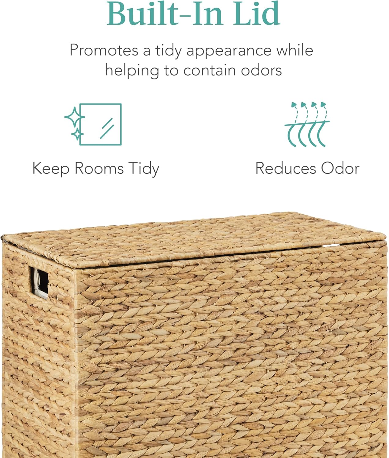 Best Choice Products Large Double Laundry Hamper with Lid, Natural Handwoven Water Hyacinth, 2 Sections w/ 2 Machine Washable Linen Liner Bags, Portable, Handles - Natural