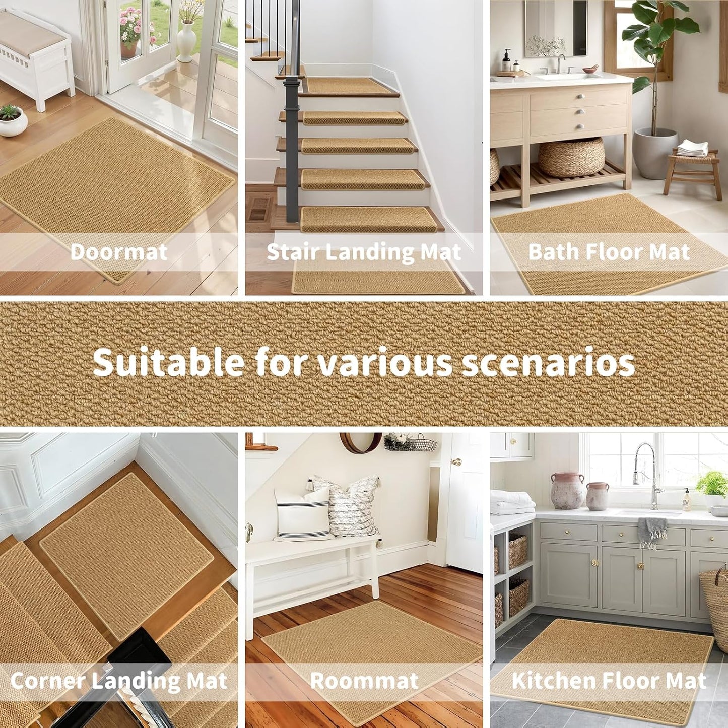 Brakki Bullnose Carpet Stair Treads, Non Slip Stair Treads for Wooden Steps Indoor, Stair Runner, Soft Stair Rugs, Edging Stair Protectors, Washable, 29.5"x9.5"x1.5" 14pcs, Beige