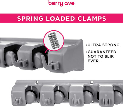 Broom Holder Wall Mount, Mop and Broom Organizer – Wall Mounted Broom Rack & Mop Rack, Rack for Brooms and Mops | Broom Hanger Wall Mount with 5 Slots & 6 Hooks, Kitchen Garage Laundry Garden