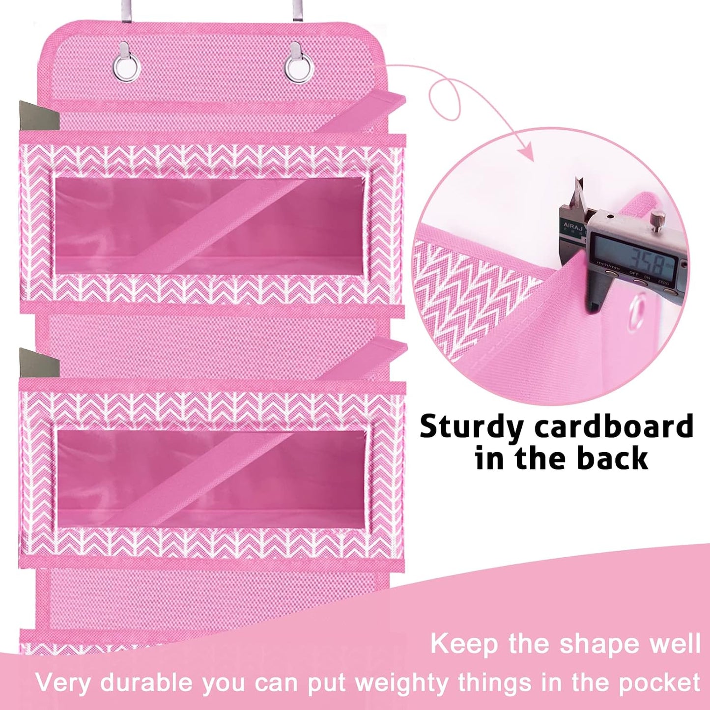 Over The Door Hanging Organizer Storage with 5 Large Pockets,Wall Mount Clear Windows and 2 Widened Metal Hooks for Pantry,Nursery,Diapers,Bathroom,Kitchen,Closet,Dorm