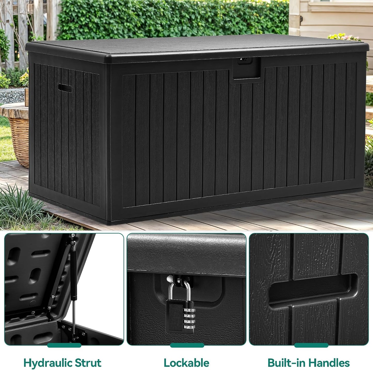 YITAHOME 95 Gallon Outdoor Storage Deck Box | Waterproof Resin Deck Box w/Handles, Lockable Outdside Deck Box for Patio Furniture, Garden Tools, Lockable & UV