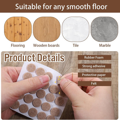 96 Pcs Chair Felt Pads 1/2 Inch Felt Pads for Chair Legs Brown Cabinet Door Pad Self Adhesive Round Felts Feet Protector Felts Bumpers for Table Chairs Sofa Furniture Kitchen Cabinet Doors