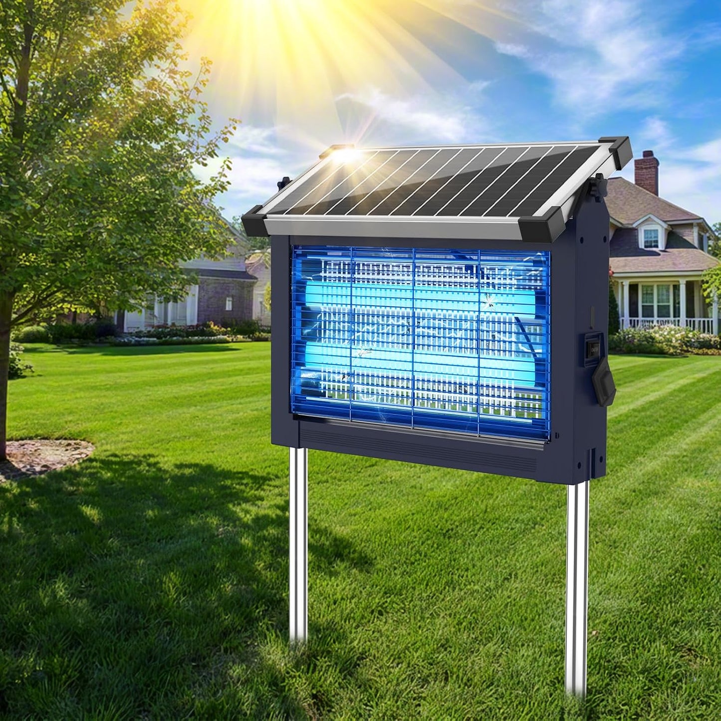 OnBeam Solar Bug Zapper Outdoor, 4500V Mosquito Zapper Fly Trap for Patio | 10W Solar Panel, IPX5 Waterproof, Auto Mode, Solar Powered, USB C Charging, Electric Rechargeable Mosquito Killer for Garden