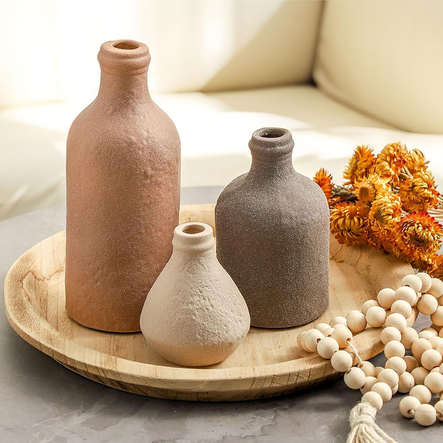 Ceramic Vase Set of 3, Decorative Vases Home Decor Modern Neutral Flower Pampass Boho Vase for Living Room, Table, Mantel, Entryway, Bookshelf, Kitchen, Bedroom, Bathroom - White